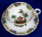 Edwardian Royal Albert Cup And Saucer Colorful Oriental Scene 1905 Bone China