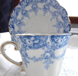 Edwardian Blue Transferware Cup And Saucer Tuscan 1907 Bone China