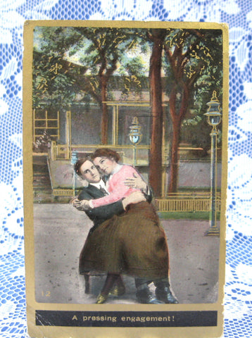 Romance Postcard Real Photo Edwardian Antique 1910 Pressing Engagement