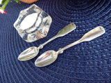 Antique Edwardian Silver Master Salt Spoons Pair Tipped 1900-1910s Silver Mustard