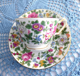 Cup and Saucer Crown Staffordshire England Cheery Colors Gold 1910s