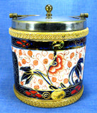 Antique Imari Biscuit Jar Barrel Gaudy Wood England Fancy 1890s Cookie Jar