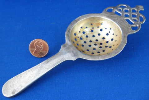 English Tea Strainer Fancy Top Vintage Silver Plate 1920 1930s