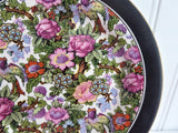 Ivory Chintz Cup And Saucer With Plate 1920s Flowers Birds Black Bands Crown Ducal
