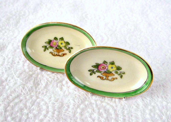 Pair Noritake Japan Open Salts 2 Salt Dips Hand Painted Oval
