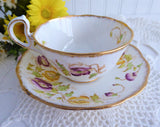 Antique Royal Albert Cup and Saucer 1920s Hand Colored Floral Transferware