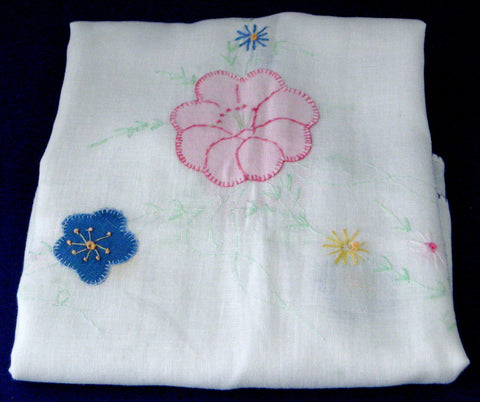 Dresser Scarf Long Applique Flowers 1920s Embroidered Fine Cotton Lawn Table Run