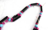 Bead String Necklace Czech Bohemian Glass Beads 1930s Black Pink Turquoise Beads