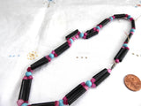 Bead String Necklace Czech Bohemian Glass Beads 1930s Black Pink Turquoise Beads