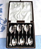 Lawn Bowling Ball English Silver Spoons 6 Boxed Demitasse Spoons 1930s Art Deco