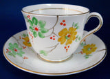 Cup And Saucer Phoenix Art Deco Hand Painted Enamel Blossoms 1930s