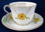 Cup And Saucer Phoenix Art Deco Hand Painted Enamel Blossoms 1930s
