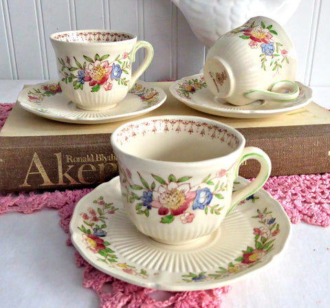 Royal Doulton Medford 3 Demitasse Cups And Saucers 1930s Hand Colored