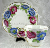 Iceland Poppy Cup and Saucer Hand Colored Blue Magenta 1940 Salisbury England