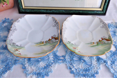 Shelley Cottage 2 Saucer Only Pair Queen Anne Square Paneled Art Deco 1928