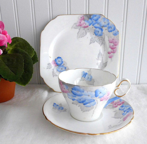 Shelley Phlox Cambridge Teacup Trio Art Deco England 1930s Blue