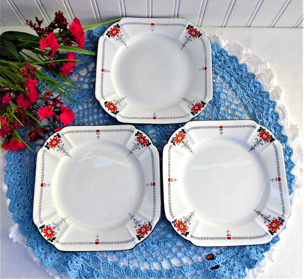 Shelley Red Daisy 3 Side Plates Bread Queen Anne Square Art Deco