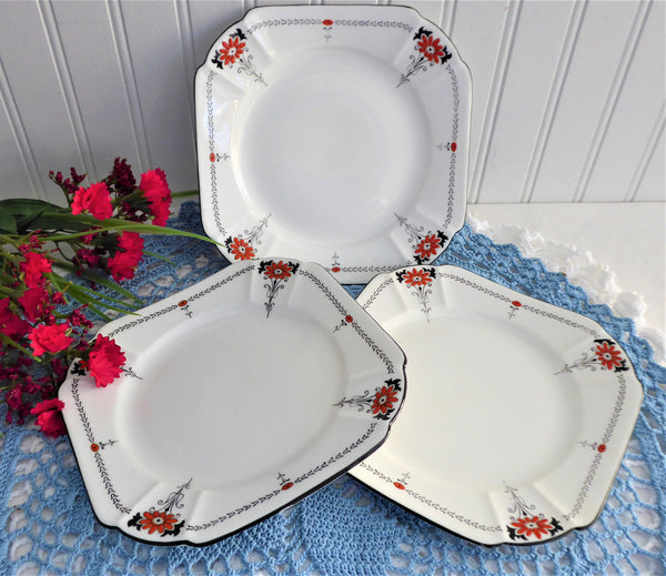 Shelley Red Daisy 3 Side Plates Bread Queen Anne Square Art Deco