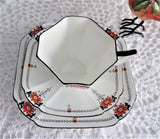 Shelley Daisy Teacup Trio Red Enamel Queen Anne Paneled Art Deco 1920s Teatime