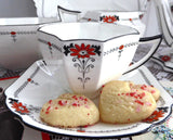 Shelley Daisy Teacup Trio Red Enamel Queen Anne Paneled Art Deco 1920s Teatime