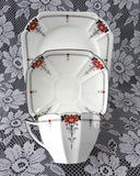 Shelley Daisy Teacup Trio Red Enamel Queen Anne Paneled Art Deco 1920s Teatime