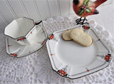 Shelley Daisy Teacup Trio Red Enamel Queen Anne Paneled Art Deco 1920s Teatime