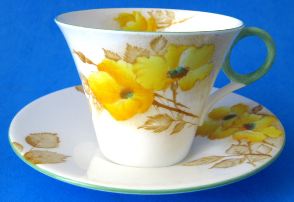 Shelley Cup And Saucer Yellow Dog Roses Regent Shape Art deco As