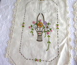 Doily Pair Art Deco Flower Baskets Crochet Picot Shell Edging 1930s Dresser Hand Made