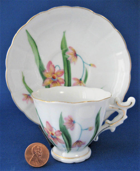 Cup And Saucer Vintage Lilies Demi Japan Fancy Handle Vintage