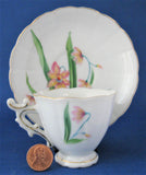 Cup And Saucer Vintage Lilies Demi Japan Fancy Handle Vintage Porcelain Teacup