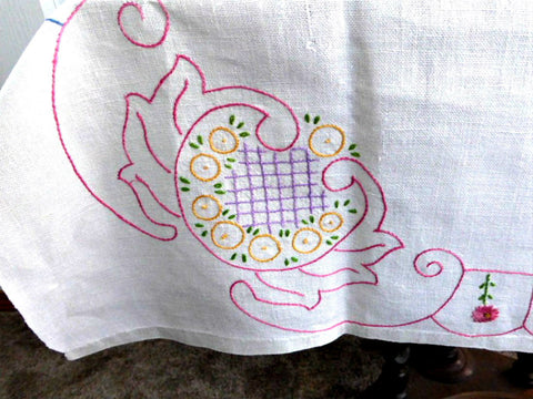 Embroidered Tablecloth Hand Made 1930s Tea Cloth Bridge Cloth Table Cloth