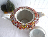 English Teapot Brown Paisley Chintz Tea Pot 1930s Vintage Art Deco Shape TLC