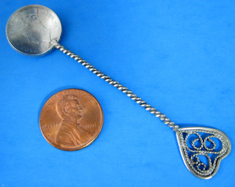 George VI Salt Spoon Sixpence Sterling Silver Handmade 1930s