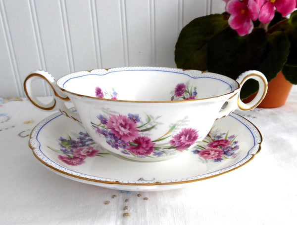 Shelley Carnation Cream Soup Cup and Saucer Large Double Handle