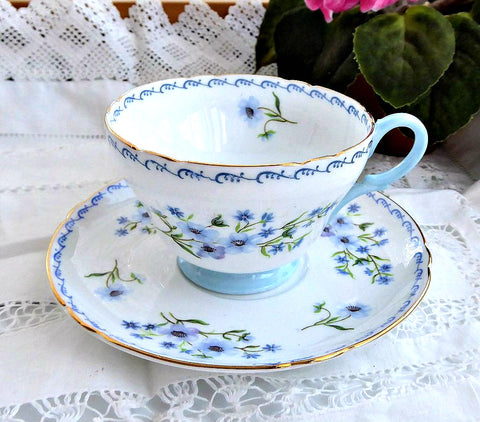 Shelley Blue Rock Cup And Saucer Henley Shape 1950s Scroll Border