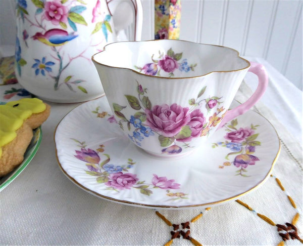 Shelley Pink Floral Dainty Shape Cup and Saucer English Bone China