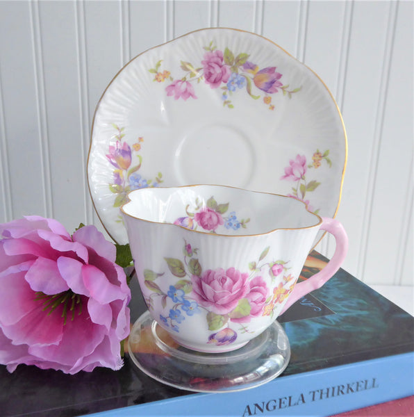 Shelley Pink Floral Dainty Shape Cup and Saucer English Bone China