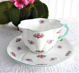 Shelley Teacup And Saucer Rosebud Dainty Shape blue Trim Bone China