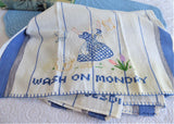 Set Of 4 Day Of The Week Dish Towels 1940s Tea Towel Hand Embroidered Dutch Girl