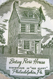 Green Transferware Betsey Ross House Souvenir Plate Royal China 1940s