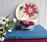 Cup And Saucer Blue Ridge Poinsettia Teacup 1940s Colonial Shape Holiday