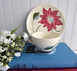 Cup And Saucer Blue Ridge Poinsettia Teacup 1940s Colonial Shape Holiday