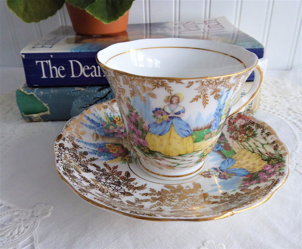 Crinoline Lady Art Deco Cup and Saucer Colclough Gold Chintz