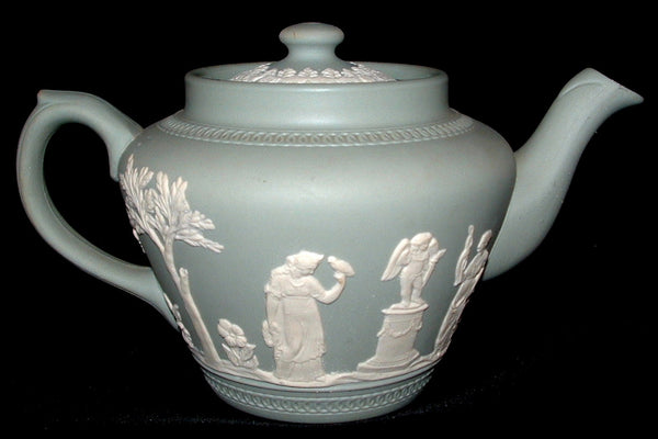Dudson England Teapot Sage Green Jasperware Classical Motif 1940s