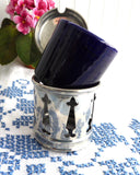Mappin And Webb Gothic 1940s Mustard Jam Cobalt Blue Ceramic Liner Silver Plated Cruet