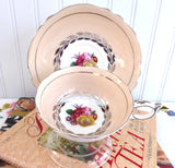 Paragon Cup And Saucer Gorgeous Peach Apricot 1940s Floral Bouquet Platinum Wreath