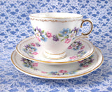Royal Tara Ireland Teacup Trio Blue And Pink Flower Bouquets Bone China 1950s Large Cup