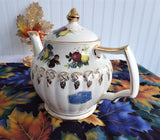 Sadler Fruit Teapot Gold Grape Overlay 1950s Large Original Sticker Vintage Tea Pot 4-6 Cups