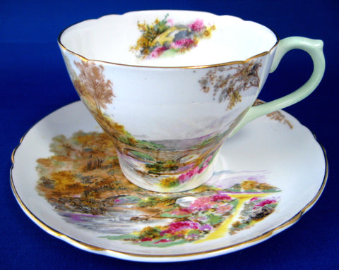 Shelley Heather Cup and Saucer New Cambridge England Landscape 1940s