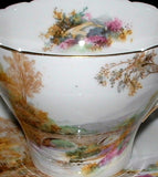 Shelley Heather Cup and Saucer Old Cambridge England Landscape Ring Handle